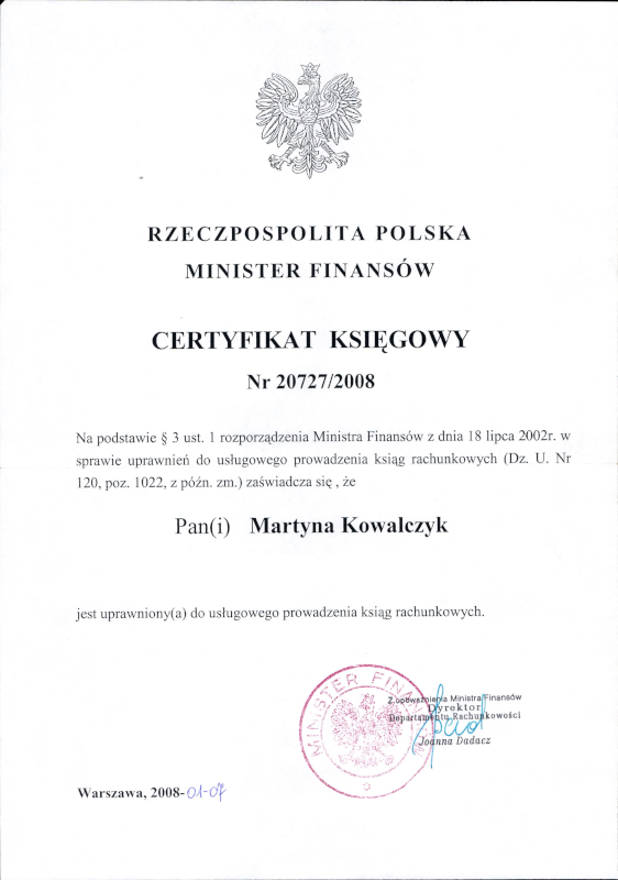 certyfikat księgowy